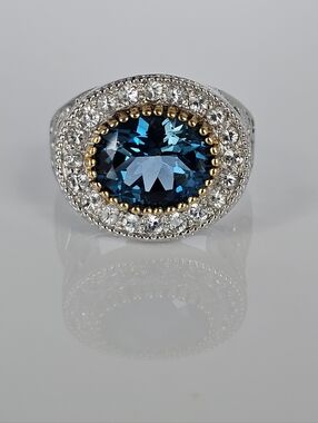 Retired Gems En Vogue London Blue Topaz & Diamond Ring Sterling Silver 18k Sz 8!